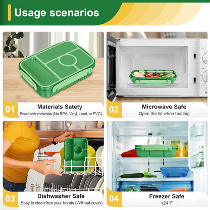 Amathley Bento Box Adult Lunch Box Kids,Lunch Containers for Adults/Kids/Toddler,5 Compartments Bento Lunch Box with Sauce Vontainers,Microwave & Dishwasher & Freezer Safe,BPA-Free (Blue)