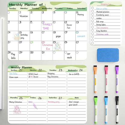 MARSROCK Refrigerator Calendar Magnetic, 16.3x11.7” (4-Pack) – Weekly & Monthly Planner, Chore Chart, Grocery/to-Do List for Fridge, Includes 8 Markers, 6 Magnets & 1 Eraser for Kitchen, Yellow