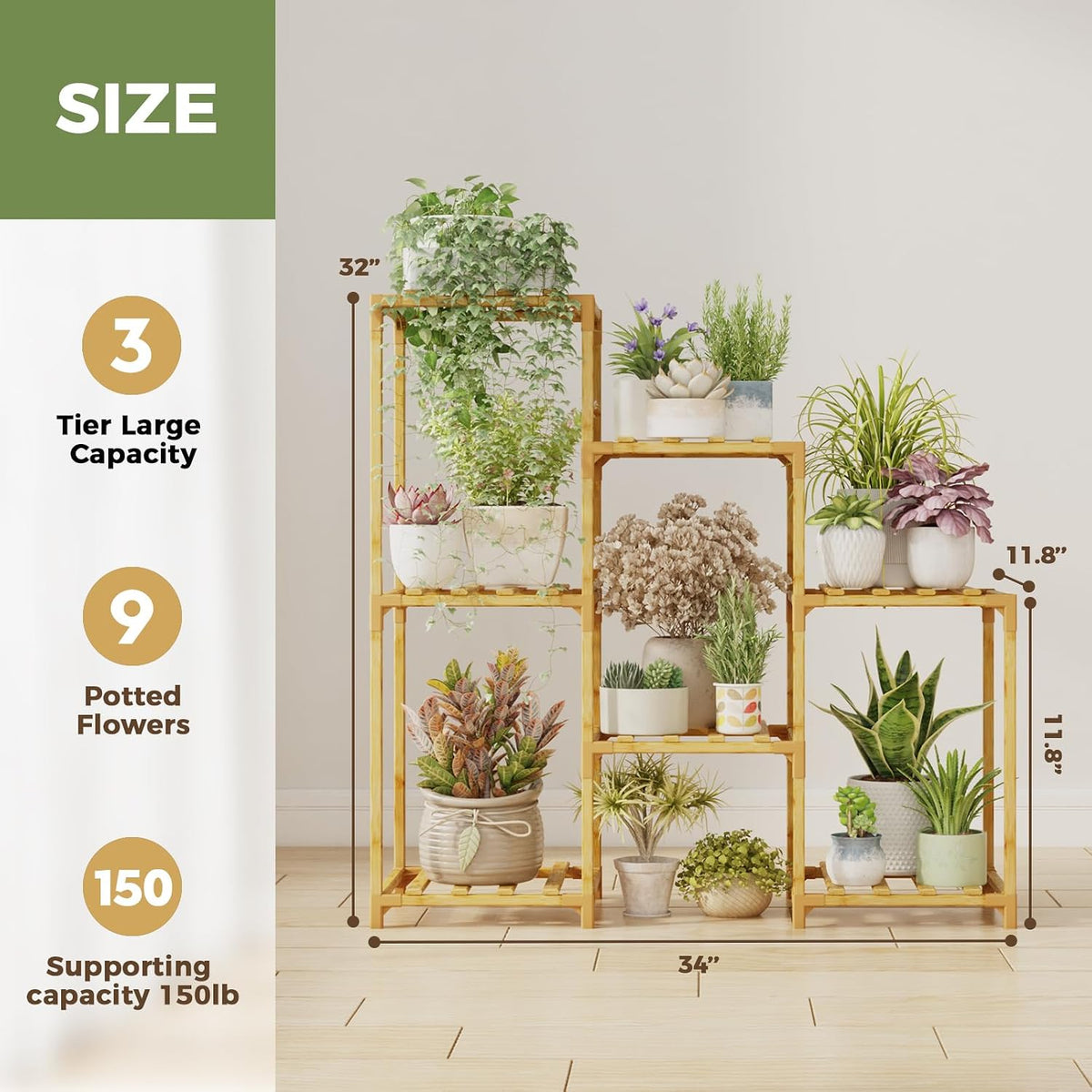 Bamworld Plant Stand Indoor Plant Shelf Outdoor Wood Plant Rack