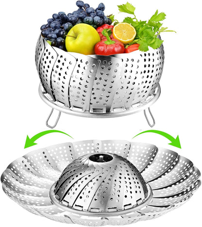 Vegetable Steamer Basket for Cooking 304 Stainless Steel Veggie Food Steamer Basket, Folding Expandable Steamers to Fit Various Size Pot (5.9" to 10")