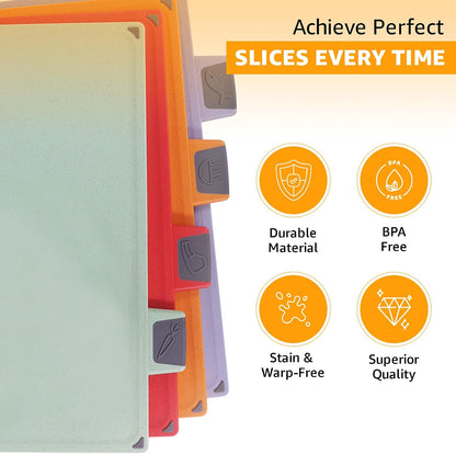Cutting Board Set: 4-Piece Color-Coded, Non-Slip, BPA-Free, Perfect kitchen essentials for new home, Dishwasher Safe with Premium Scissors and Chopping Board Organizer, Quality kitchen stuff.