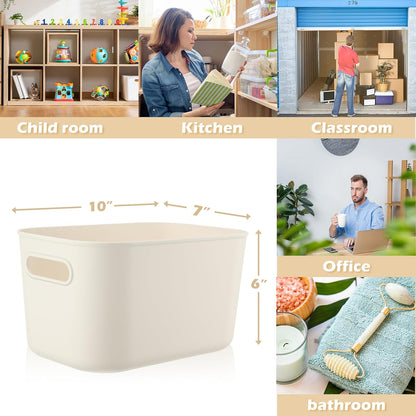 Zopeal Plastic Storage Bins 10 Pcs White Pantry Organizer Bins Small Baskets Storage Containers for Home Kitchen (10 x 7 x 6 Inch)