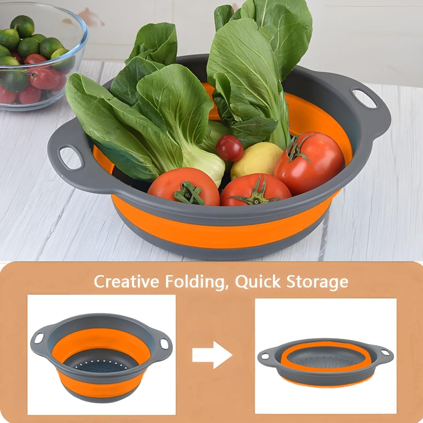 Collapsible Colander Set, 3 Pack Silicone Strainers for Kitchen-BPA Free Space Saving Design Dishwasher Safe Over Home Draining, Pasta Food Vegetables and Fruits
