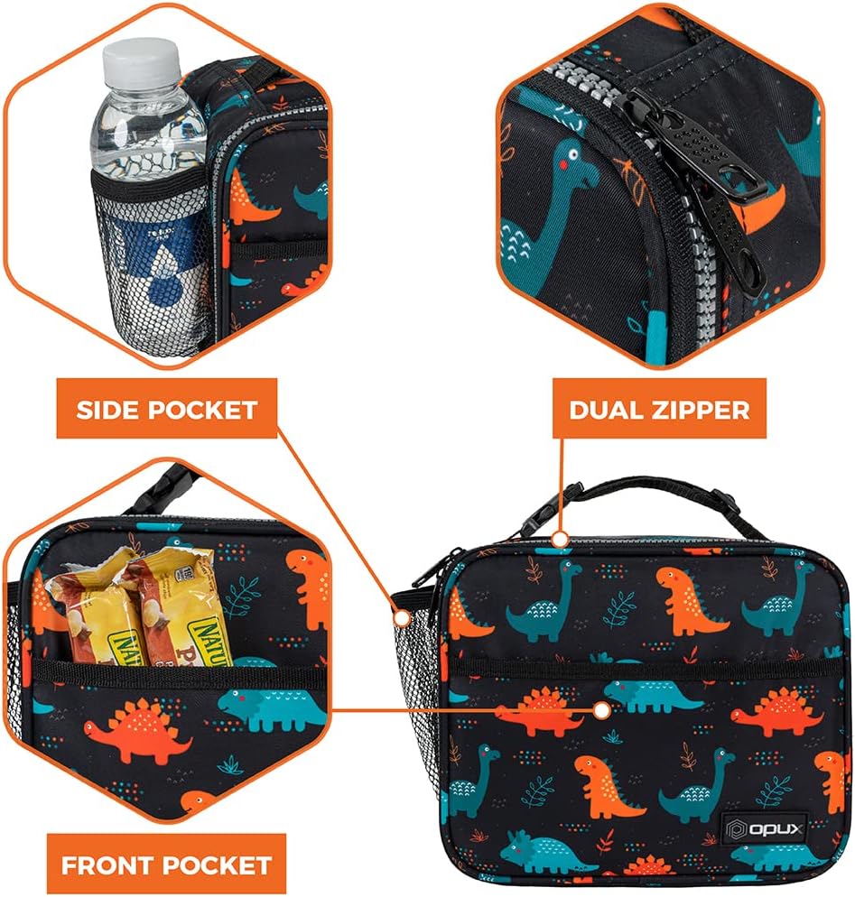 opux Insulated Lunch Bag Kids, Lunch Box for School Boy Girl, Leakproof Small Reusable Compact Soft Mini Cooler Bag, Toddler Small Lunch Boxes Kit Pail with Front Side Pockets (Purple)