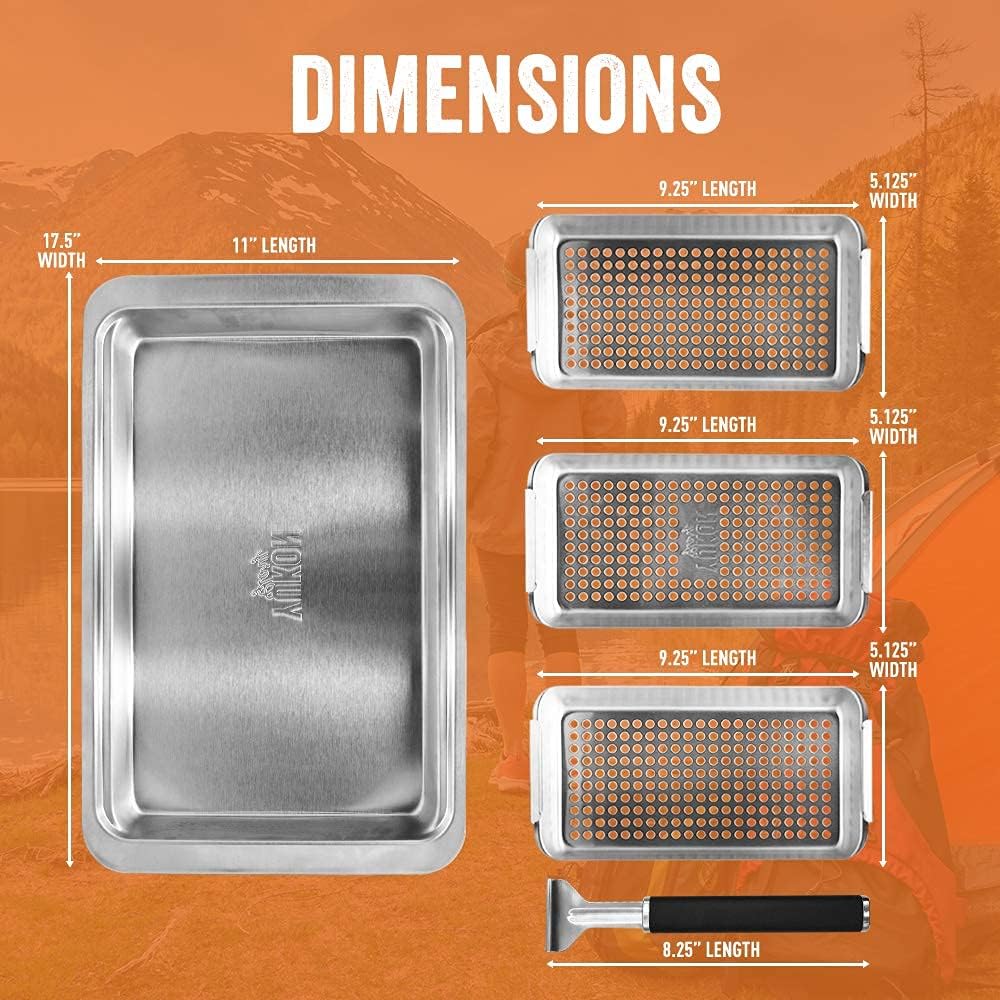 Yukon Glory™ BBQ 'N SERVE Premium Set, Includes 3 Grill Baskets, Serving Tray, Bamboo Cutting Board, Plastic Lid and Clip-on Handle