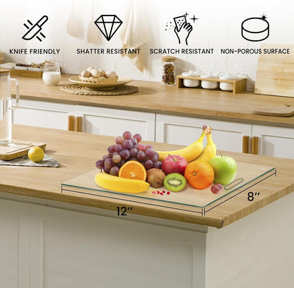 Tempered Glass Cutting Boards for Kitchen, Set of 2 Gold Glass Chopping Boards, 16"x12" & 12"x8" Cutting Boards With NonSlip Feet, Scratch Resistant, Heat Resistant, Easy to Clean