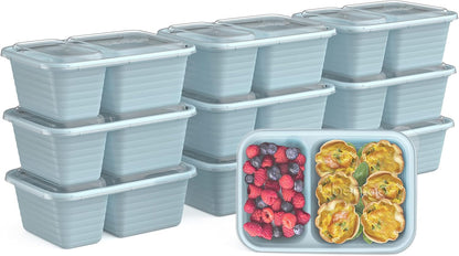 Bentgo Prep - 2-Compartment Snack Containers with Lids - Reusable, Microwaveable, Durable, PFAS & BPA-Free, Freezer, & Dishwasher-Safe Meal Prep Food Storage - 10 Trays & 10 Lids (Basil Glitter)