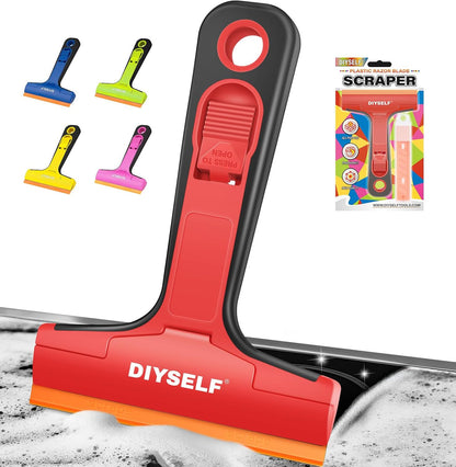 DIYSELF Razor Blade Scraper, 1 Pack Scraper Tool with 10pcs 4-Inch Blades, Razor Scraper for Cleaning Glass, Window, Stove Top, Oven, Kitchen, Cooktop, Shower Door, Sticky Residue, Tile, Wallpaper