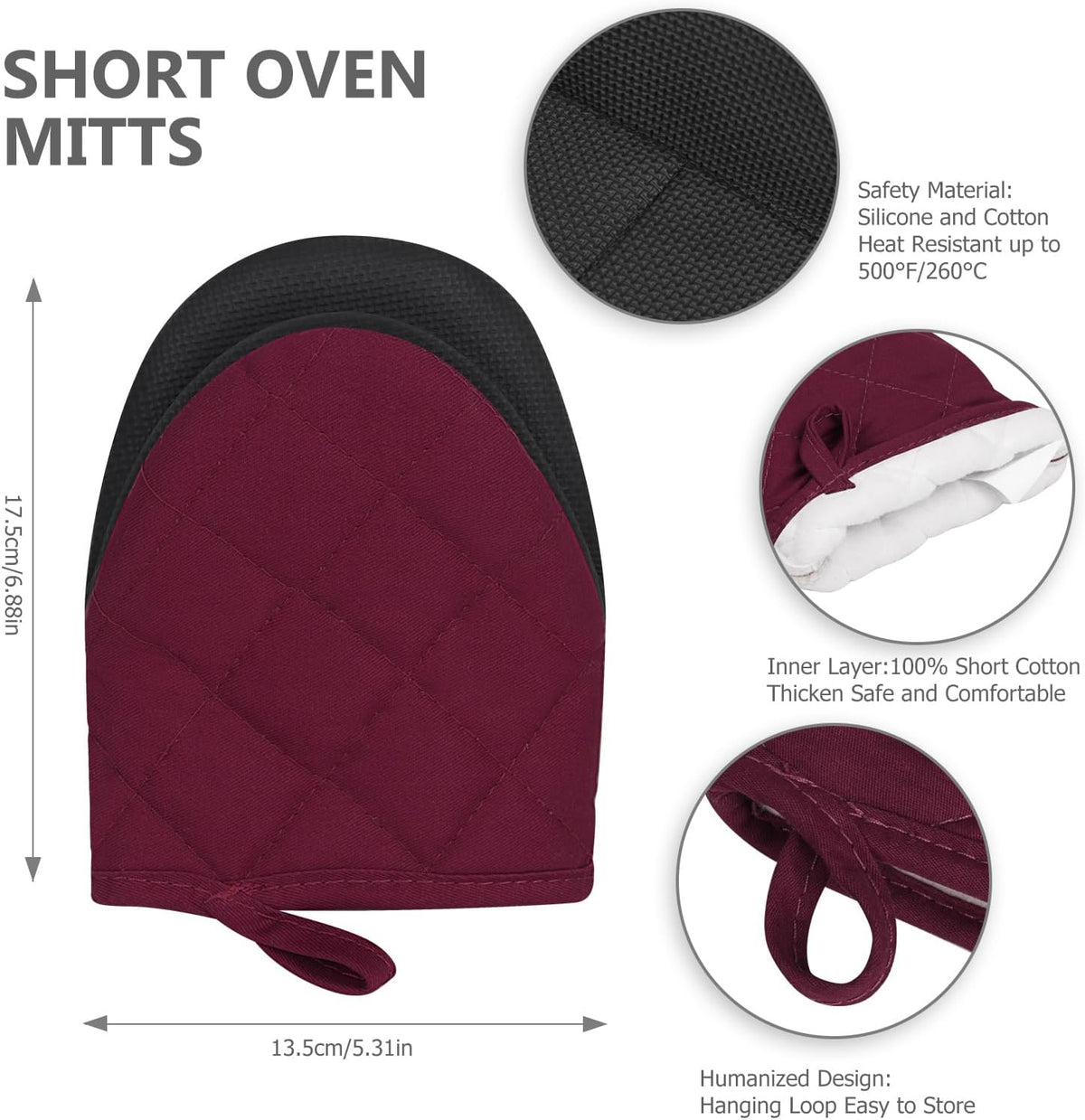Goldmeet Mini Oven Mitts 2-Pack, 7"x5.5", 500°F Silicone Grip, Gray
