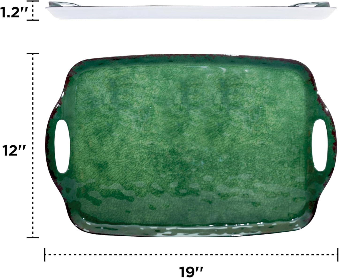 TP Large Serving Trays with Handles, 19" x 12" Melamine Serving Platters for Food, Turkey, Set of 2 Rectangular Trays for Party, Pure White