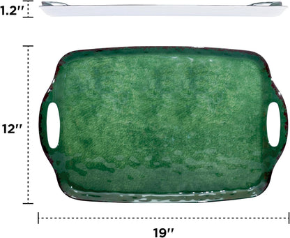 TP Large Serving Trays with Handles, 19" x 12" Melamine Serving Platters for Food, Turkey, Set of 2 Rectangular Trays for Party, Pure White