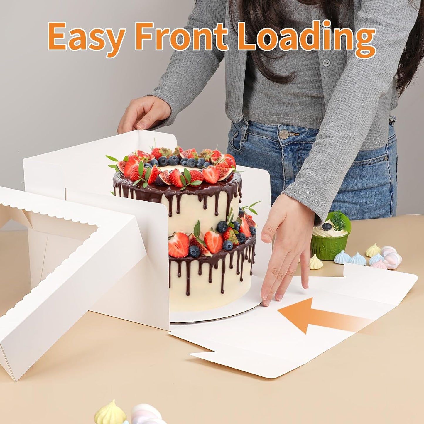 WINKIO 10 Inch Cake Box with Cake Boards, 2 Pack Disposable Cake Carrier, Cakes Transport Container, White Bakery Holder with Window, for Cookies Pies Cupcakes Pastry (10×10×8 Inches)
