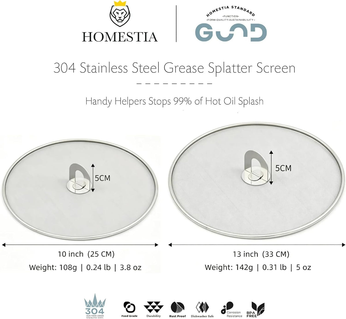 Homestia Splatter Screen for Frying Pan, 8'' Kitchen Grease Splatter Guard
