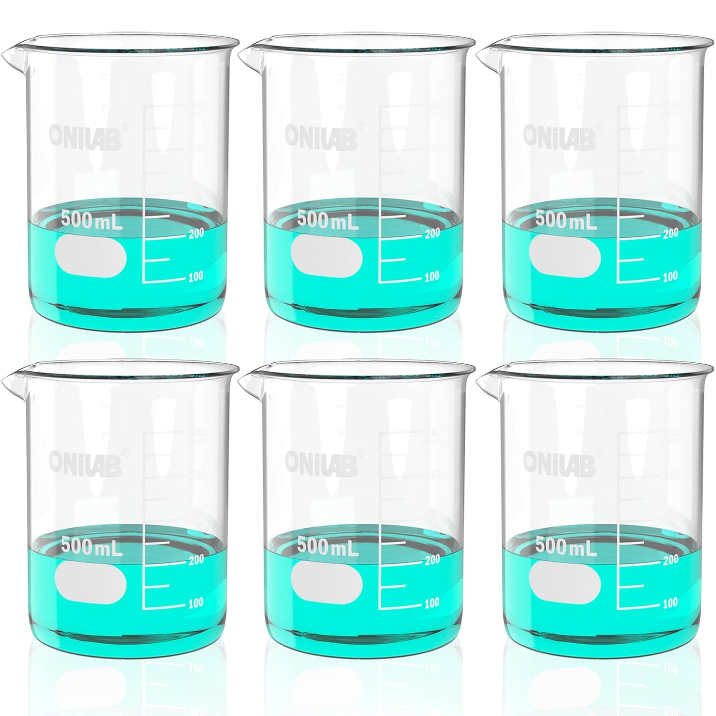 ONiLAB Glass Measuring Beaker Set 50ml 100ml 250ml (Pack of 3) 3.3 Boro Griffin Low Form with Printed Graduation Scientific Glassware for Laboratories, Classrooms or Home Use 13900244