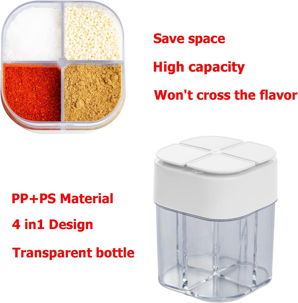 2 Pack Spice Container Salt and Pepper Seasoning Shaker Jars White Grey