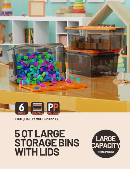 WYT Clear Storage Latch Bins, 6-Pack Storage Organizer Box with Handle and Lids, 5-Litre