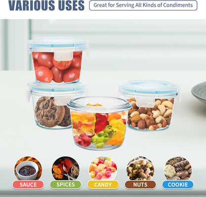 Small Glass Containers 6 Pack, 6 oz Reusable, Airtight, Leakproof Mini Food Storage Containers with Lids