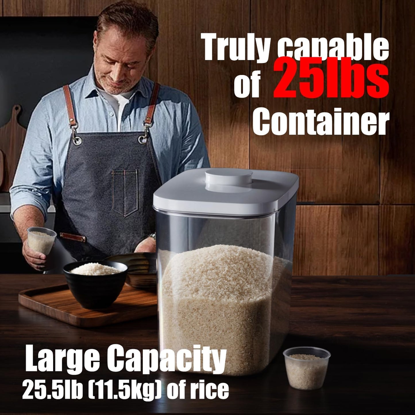 Rice Container - 10 Lbs/5.6KG/5QT Cereal Dispenser Storage Container Bin with Measuring Cup Food Bins Household for Kitchen Pantry Organization (D1065)