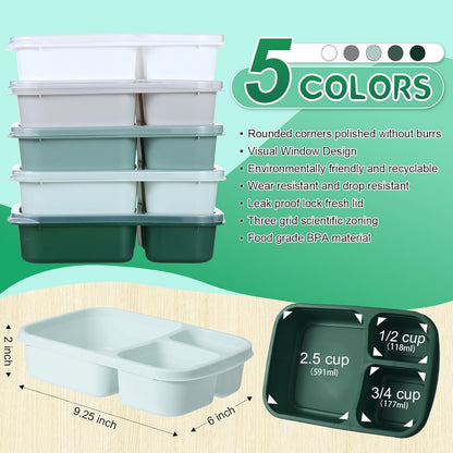 Honeydak 5 Pack Snack Containers 3 Compartment Bento Snack Boxes Divided Meal Prep Containers with Lids Reusable Adults Lunch Food Storage Box for School Work Travel(Elderberry)