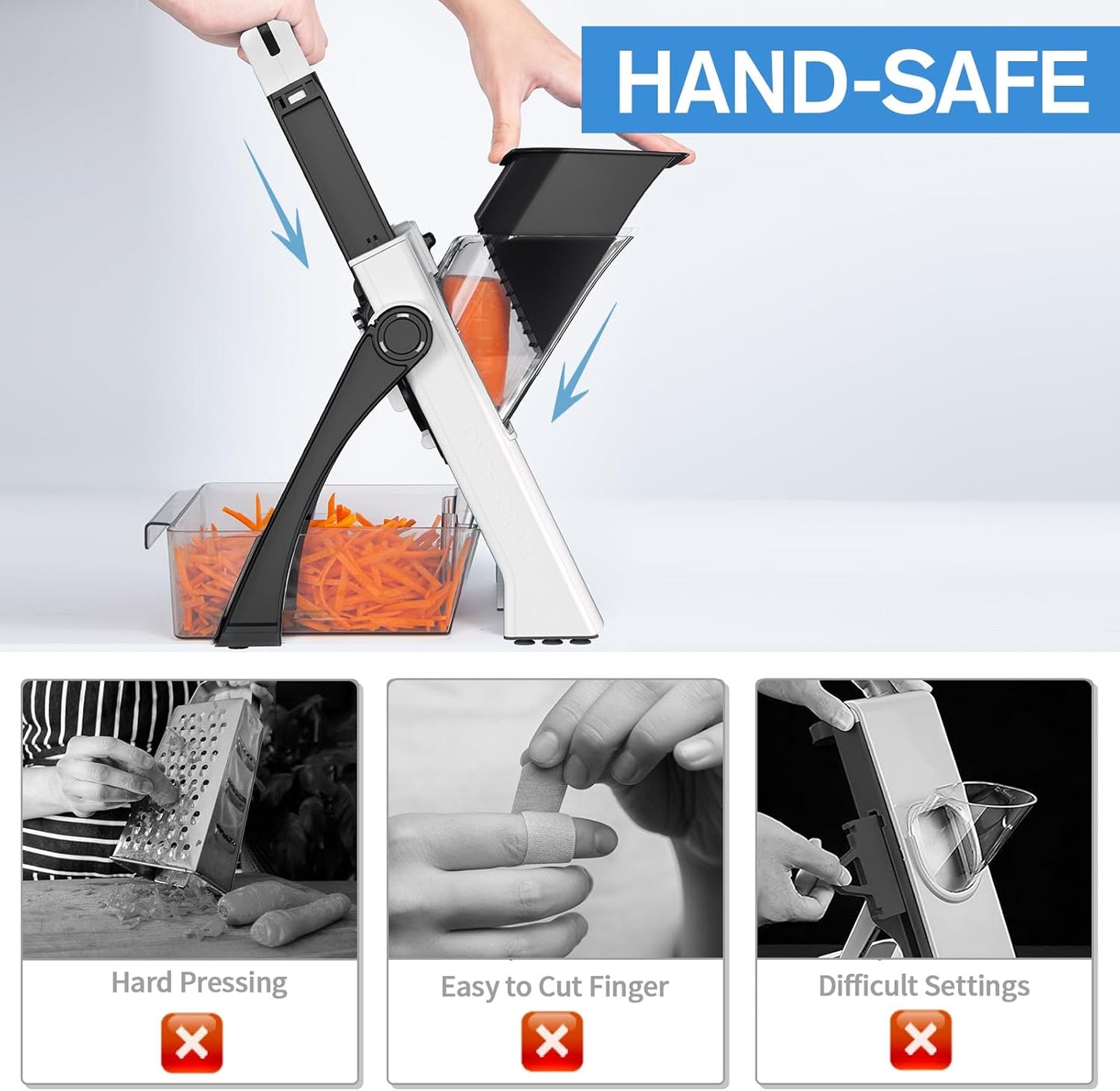 [All in 1] Upgraded Version Safe Mandoline Slicer for Kitchen, Adjustable Thickness. Veggie Slicer, Rapid Prep Mandoline, Detachable Blade, Cleaning Brush/Paring Knife (Black Knight)
