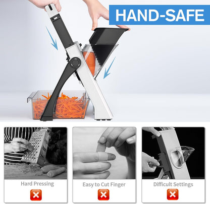 [All in 1] Upgraded Version Safe Mandoline Slicer for Kitchen, Adjustable Thickness. Veggie Slicer, Rapid Prep Mandoline, Detachable Blade, Cleaning Brush/Paring Knife (Black Knight)