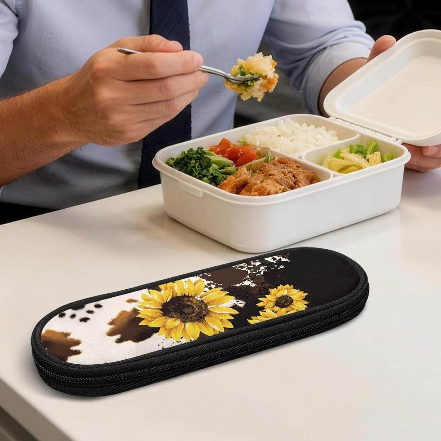 Travel Cutlery Set with Case for Kids Portable Utensil Case Reusable Silverware Pouch for School Travel Lunch Capybara Flower