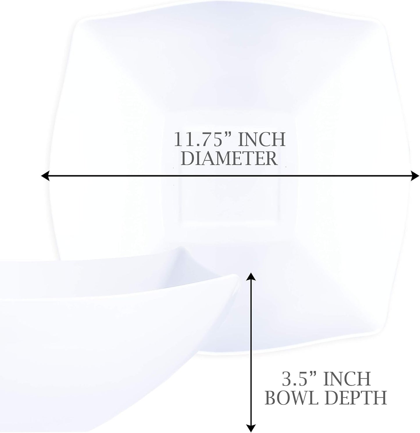 PLASTICPRO Disposable Square Serving Bowls, Party Snack or Salad Bowl, Plastic Clear or White Pack of 4 (16 OUNCE, White)