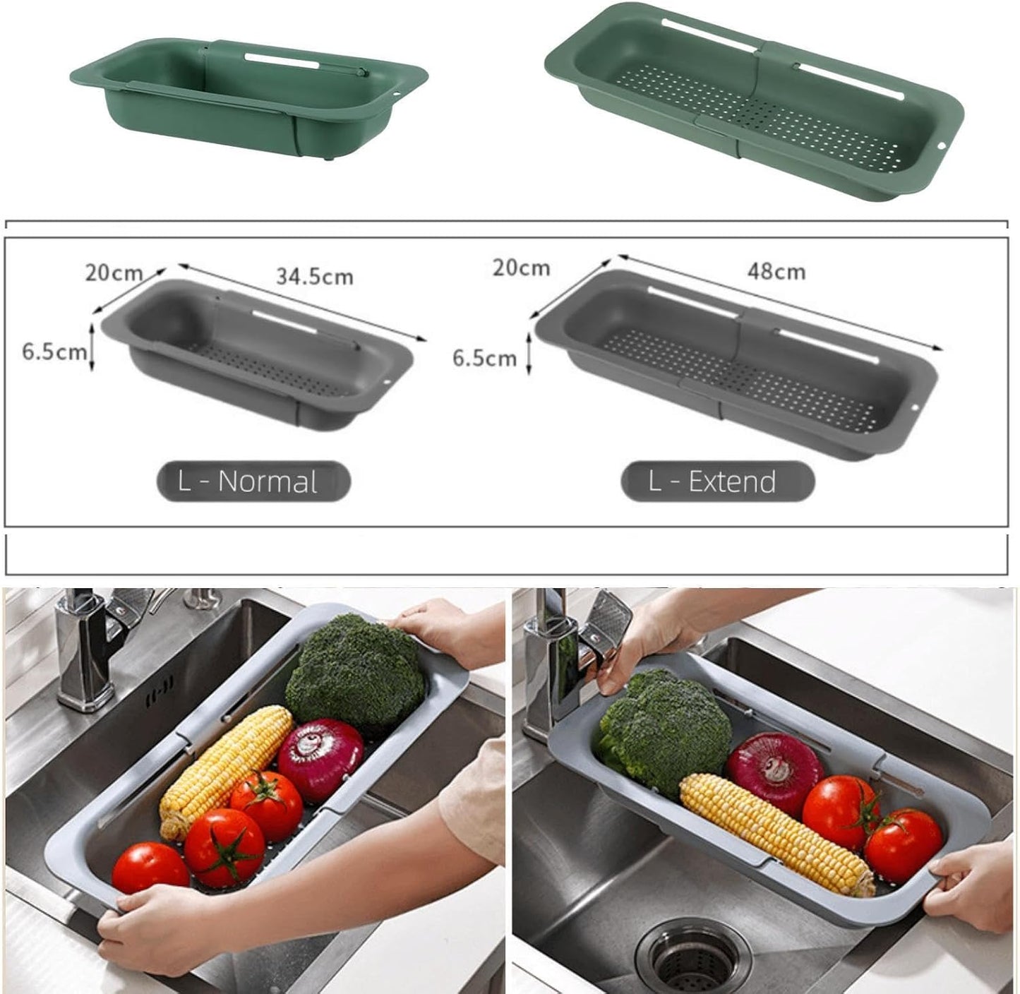 Extendable Over the Sink Colander Strainer Basket, Plastic Retractable Kitchen Sink Basket - Wash Vegetables, Fruits, Drain Pasta and Dry Dishes L (black XL)
