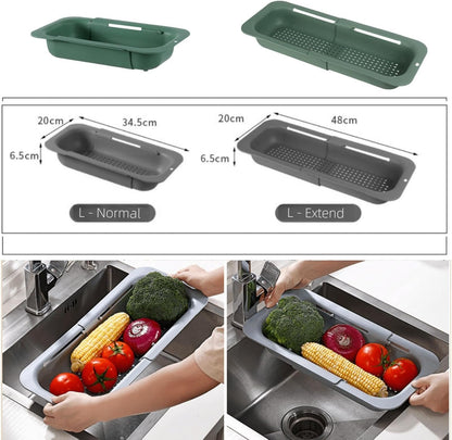 Extendable Over the Sink Colander Strainer Basket, Plastic Retractable Kitchen Sink Basket - Wash Vegetables, Fruits, Drain Pasta and Dry Dishes L (black XL)