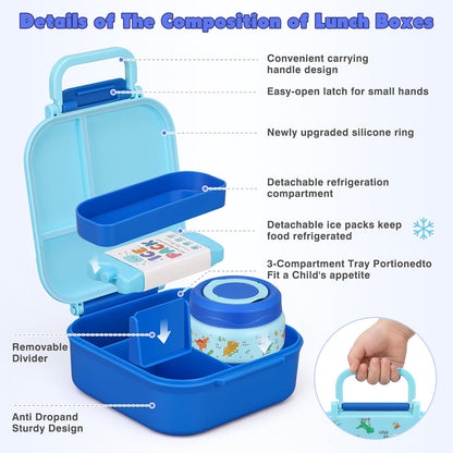 Bento Lunch Box for Kids with 7oz Soup Thermo,Insulated Stainless Steel Kids Water Bottle with Straw and Insulated Lunch Bag,Leak-Proof Lunch Food Container with Ice Pack for School (Purple-Mermaid)