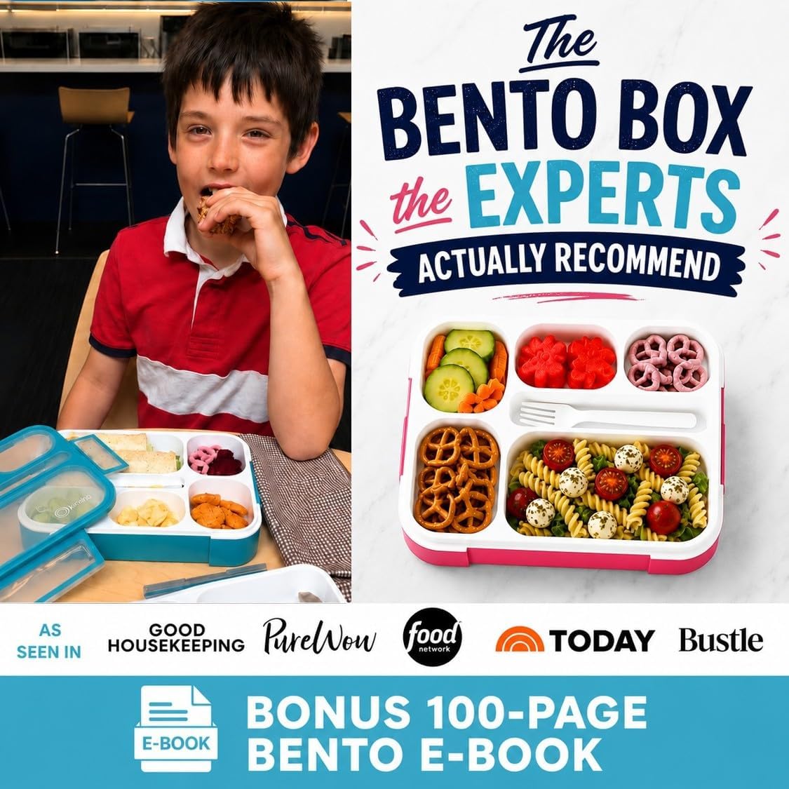 kinsho Lunch Box for Kids Boys Girls - Bento Box Set with Insulated Bag and Ice Pack, 6 Compartment Leak Proof Food Container, BPA-Free, Microwave Safe, Ideal for School & Work, Teal