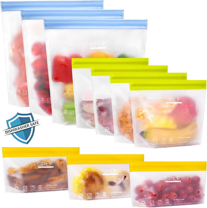 SPLF 10 Pack Stand-Up Reusable Quart Freezer Bags Dishwasher Safe, Extra Thick Leakproof 1 Quart Food Storage Bags, BPA Free Bags for Meal Prep, Sandwich, Snack, Fridge Organization