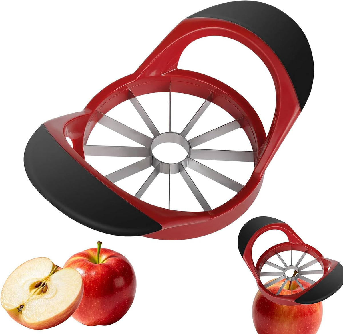 Premium Apple Slicer, Heavy Duty Corer Cutter for Apples - Stainless Steel Fruit Slicer, 4.72 Inch 12 Ultra-Sharp Blades, Non-Slip Handle Lightweight Apple Cutting Gadget