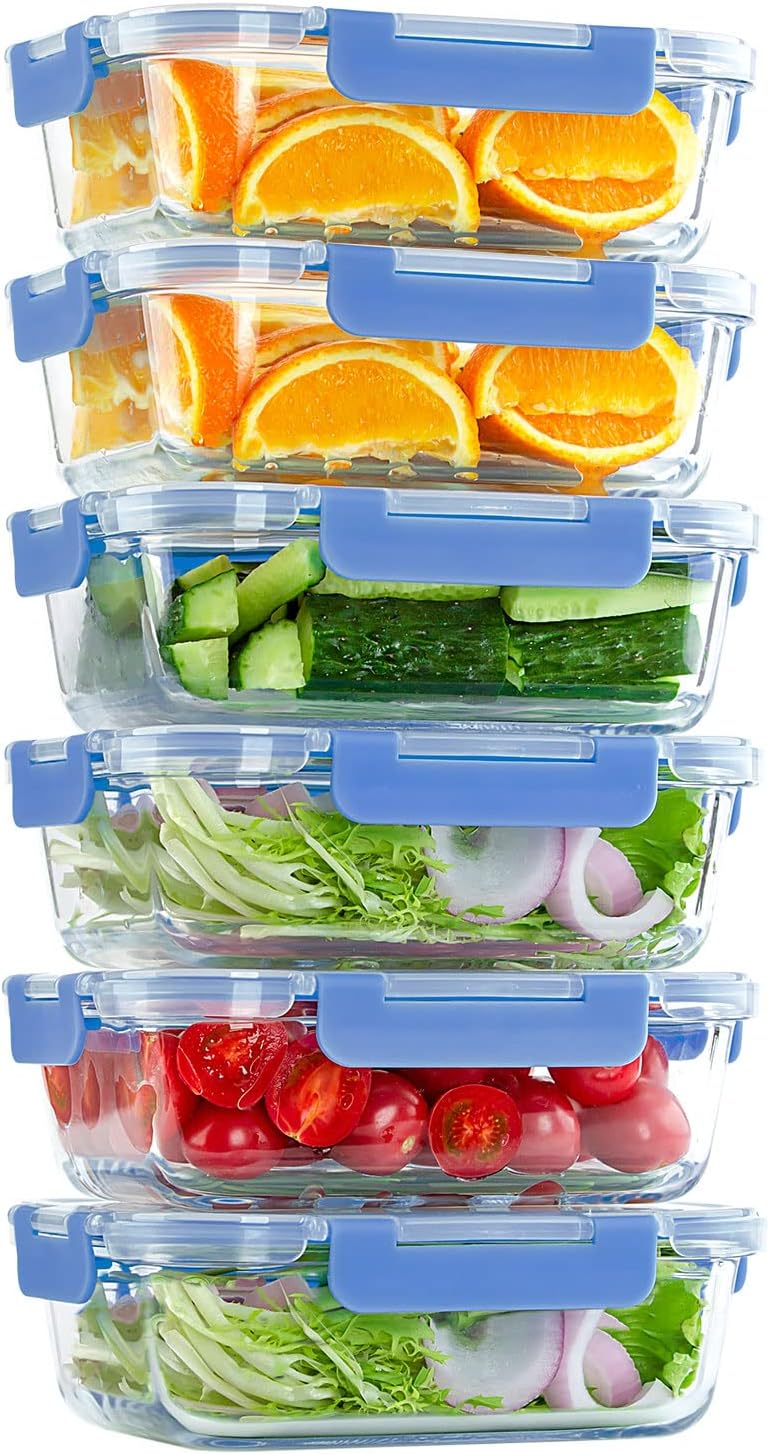 UMEIED 10 Pack Glass Food Storage Containers with Lids, Leakproof Airtight Glass Meal Prep Containers For Lunch, On The Go, Leftover, Dishwasher Safe