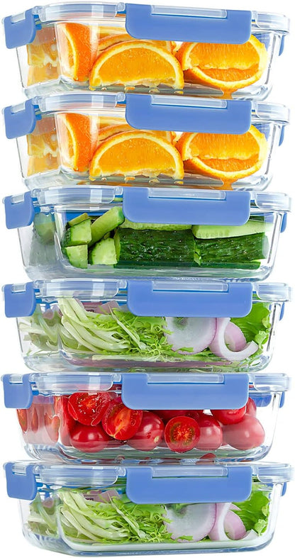 UMEIED 10 Pack Glass Food Storage Containers with Lids, Leakproof Airtight Glass Meal Prep Containers For Lunch, On The Go, Leftover, Dishwasher Safe