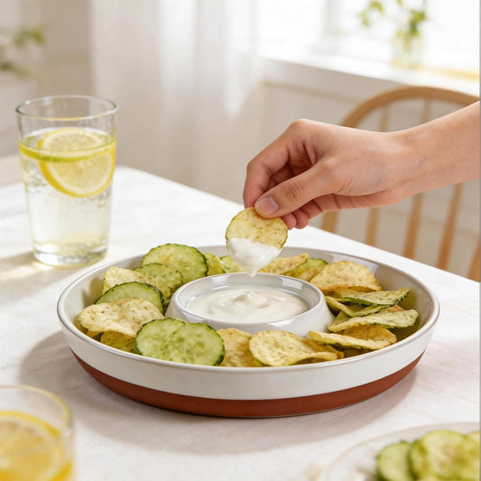Chips and Dip Serving Tray 11 Inch Divided Snack Bowl Set for Dip Bowls Veggies Fruit and Party Hosting Essentials Durable Ceramic Design for Effortless Entertaining