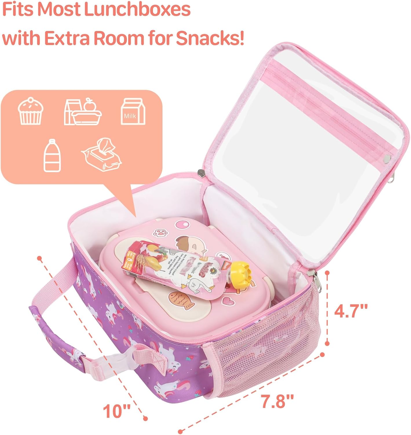 Kids Lunch Bag Boys - Insulated Kids Lunch Box Reusable Lunchbox with Water Bottle Holder Toddler Lunch Tote Bag for School Daycare, Black Dino Fossil