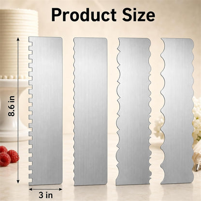 Cake Scraper Set of 4, Stainless Steel Cake Texture Comb
