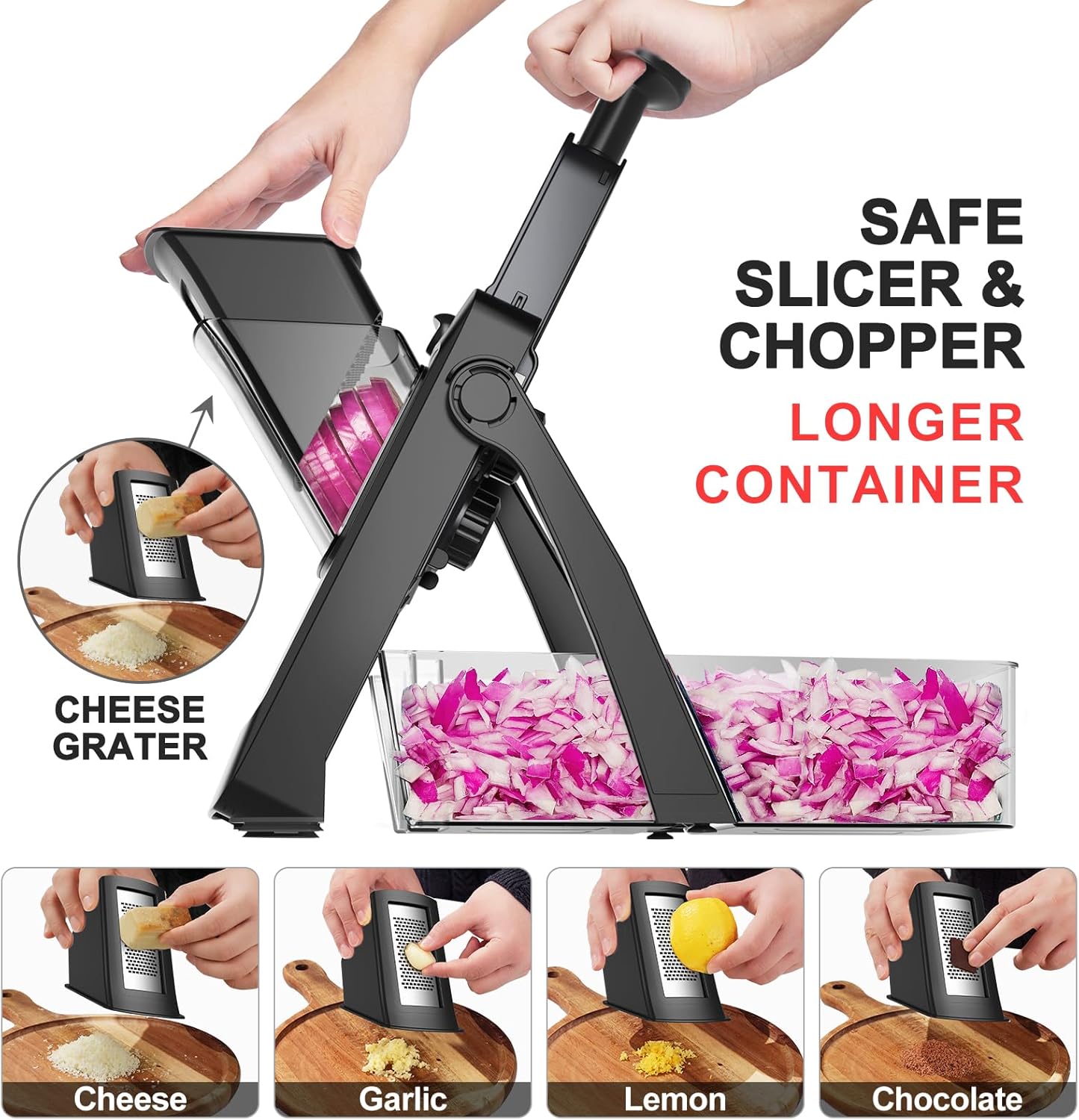 SupMaKin Upgrade Safe Mandoline Slicer Plus, Vegetable Chopper, Potato Slicer, Food Slicer Onion Chopper, Fry Cutter, Veggie Salad Dicer Kitchen Chopping Artifact Gifts (Blue)