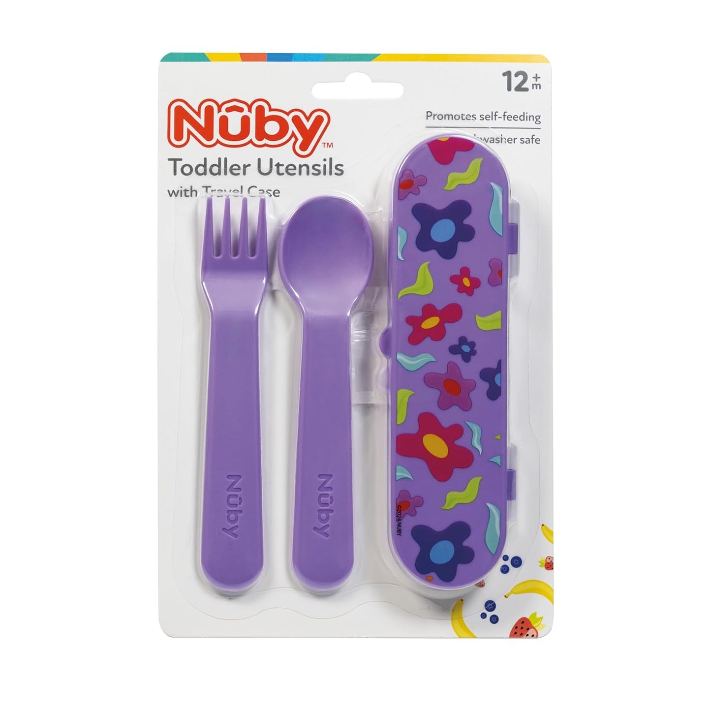 Nuby Toddler Utensils with Travel Case - Self-Feeding Fork & Spoon Set for Kids - Easy-to-Hold Training Utensils with Rounded Safe Edges for Independent Mealtime - Dinosaurs