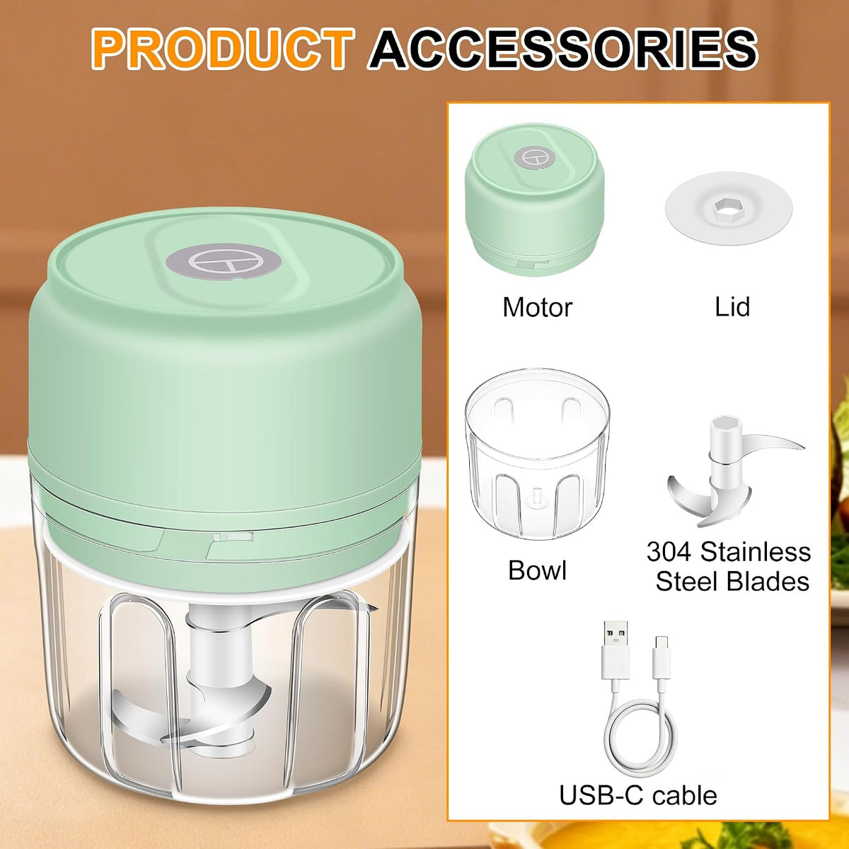 Garlic Chopper, 250ML Garlic Mincer, Electric Mini Food Processor