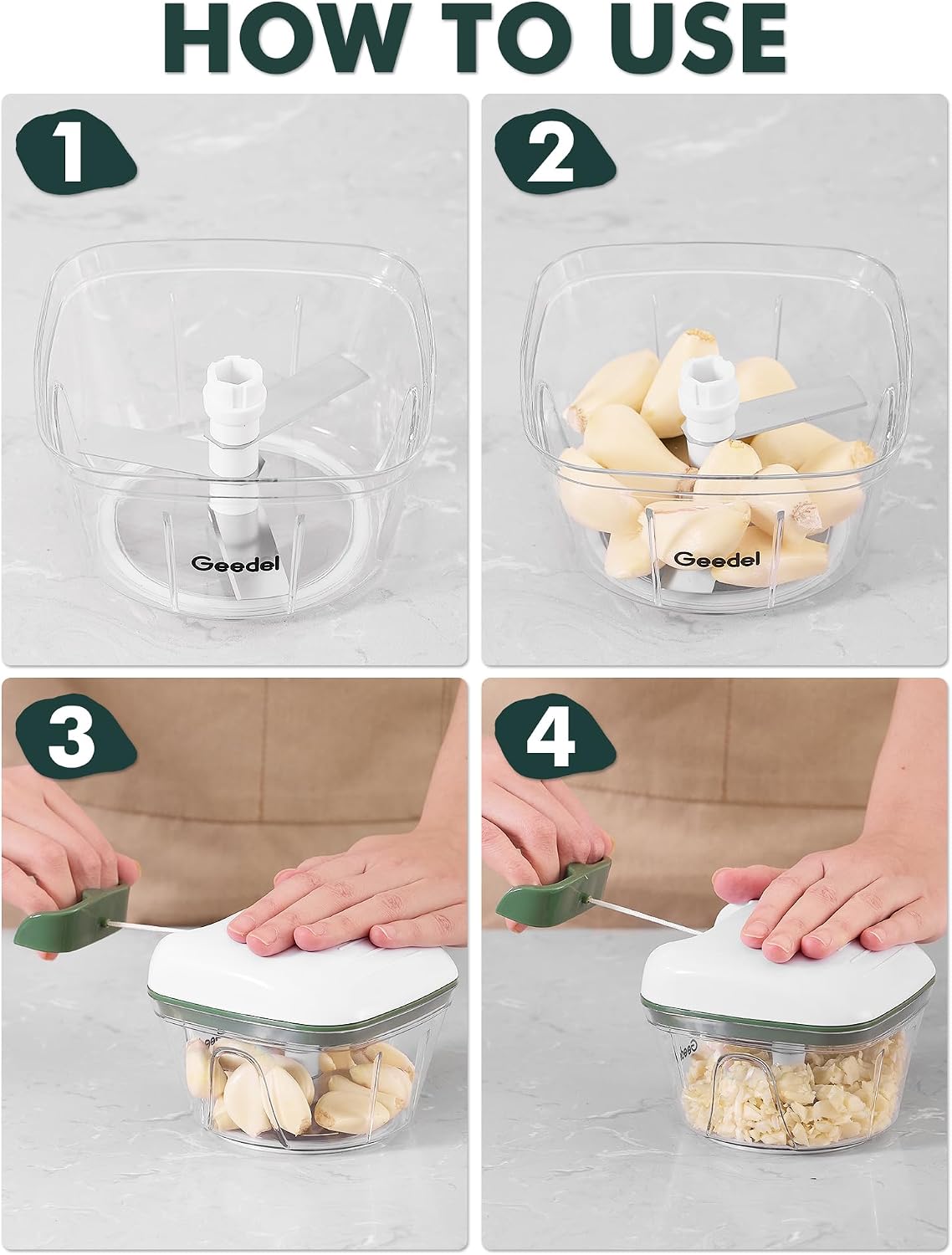 Geedel Vegetable Chopper, Manual Food Chopper with Hand Pull String, 500ml
