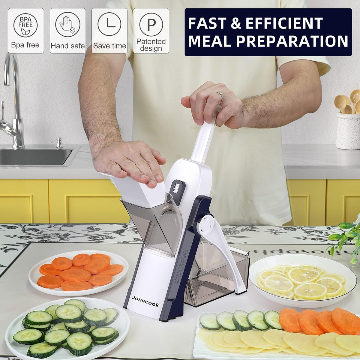 7-in-1 Safe Mandoline Slicer for Kitchen, Vegetable Slicer with Container
