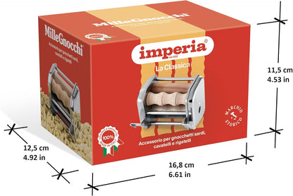 Imperia Mille Gnocchi Pasta Cutter Attachment- Heavy Duty Steel Construction- Machine Accessory cuts Fresh Homemade Gnocchi, Cavatelli & More- Made in Italy, Easy to Use Wooden Roller- Italian Gift