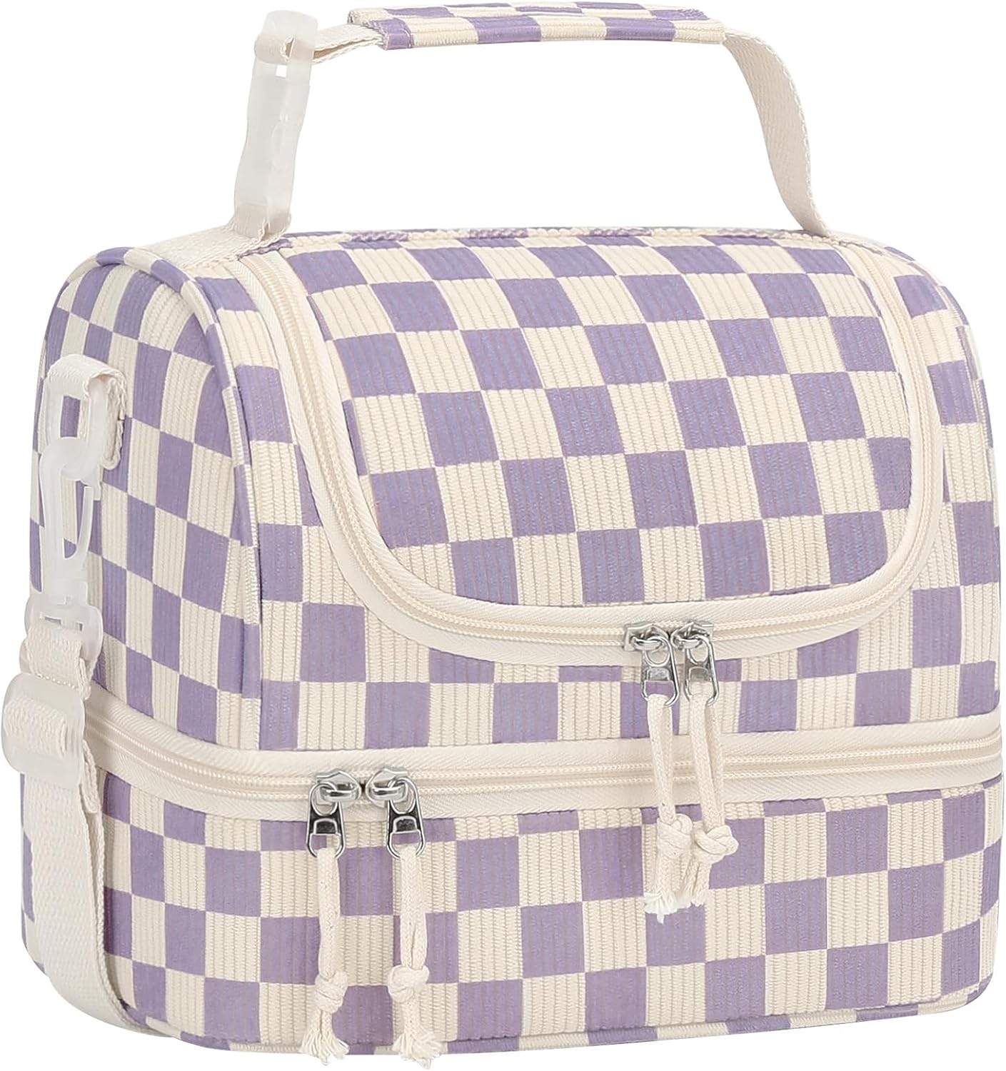 Vankor Corduroy Lunch Box Kids Insulated Lunch Bag Double Decker, Cute Leak-Proof Lunch Box for Boys Girls, Portable Cooler Lunch Bag Thermal Lunch Tote for School Picnic Travel, Light Blue
