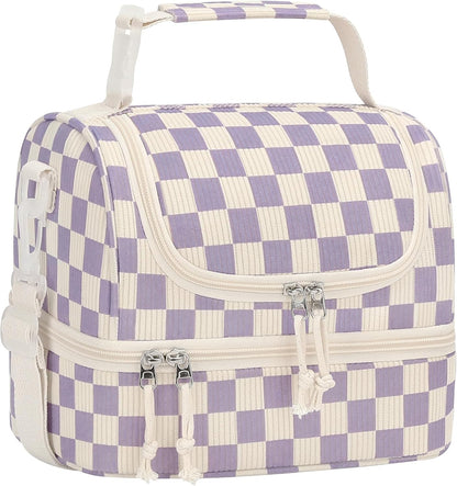 Vankor Corduroy Lunch Box Kids Insulated Lunch Bag Double Decker, Cute Leak-Proof Lunch Box for Boys Girls, Portable Cooler Lunch Bag Thermal Lunch Tote for School Picnic Travel, Light Blue