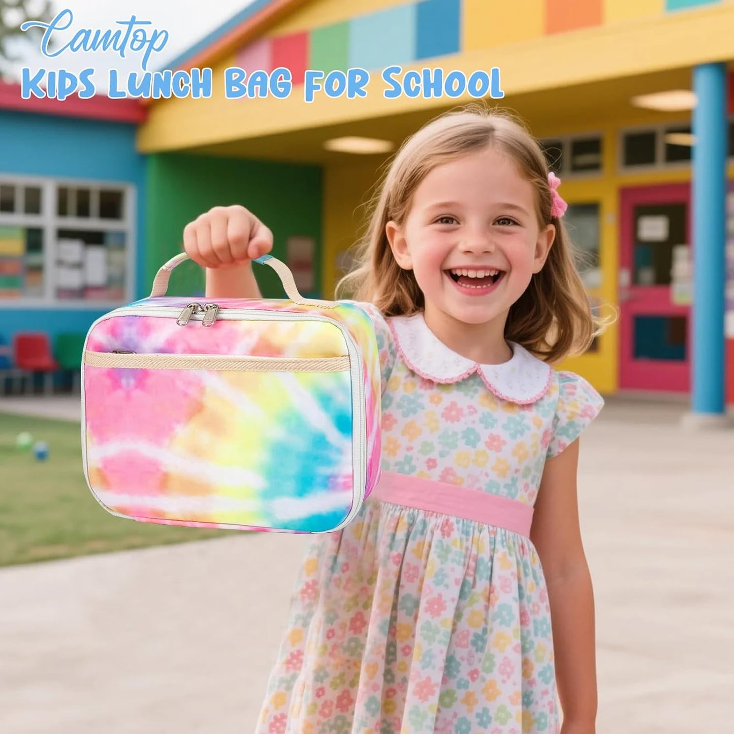 CAMTOP Kids Lunch Box Boys Girls Insulated Lunch Cooler Bag Reusable Lunch Tote Kit for School Travel (094 Tie Dye)