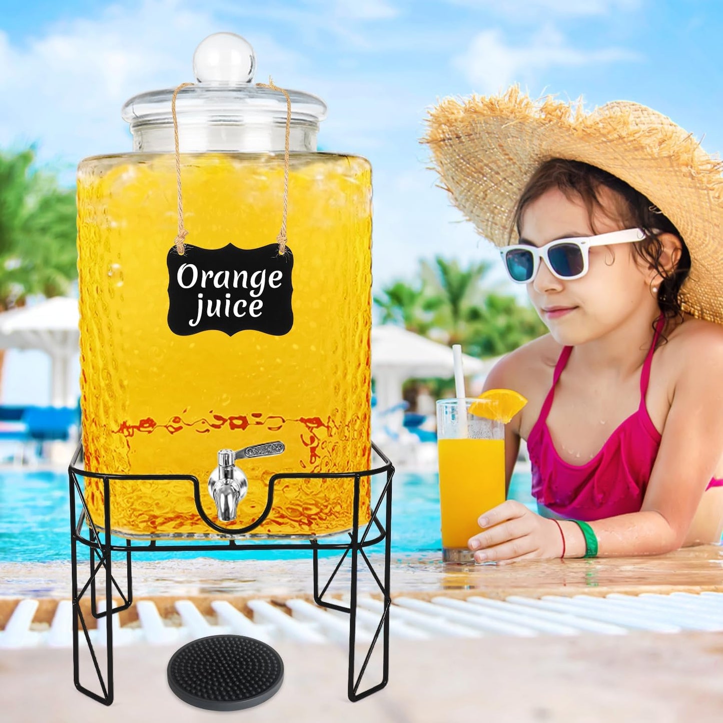 4.6 Gallon Glass Beverage Dispenser with Stand Beverage Dispensers with Stanless Steel Spigot Hanging Chalkboard Signs Drip Trays Drink Juice Dispenser with Lids for Party Wedding Kitchen