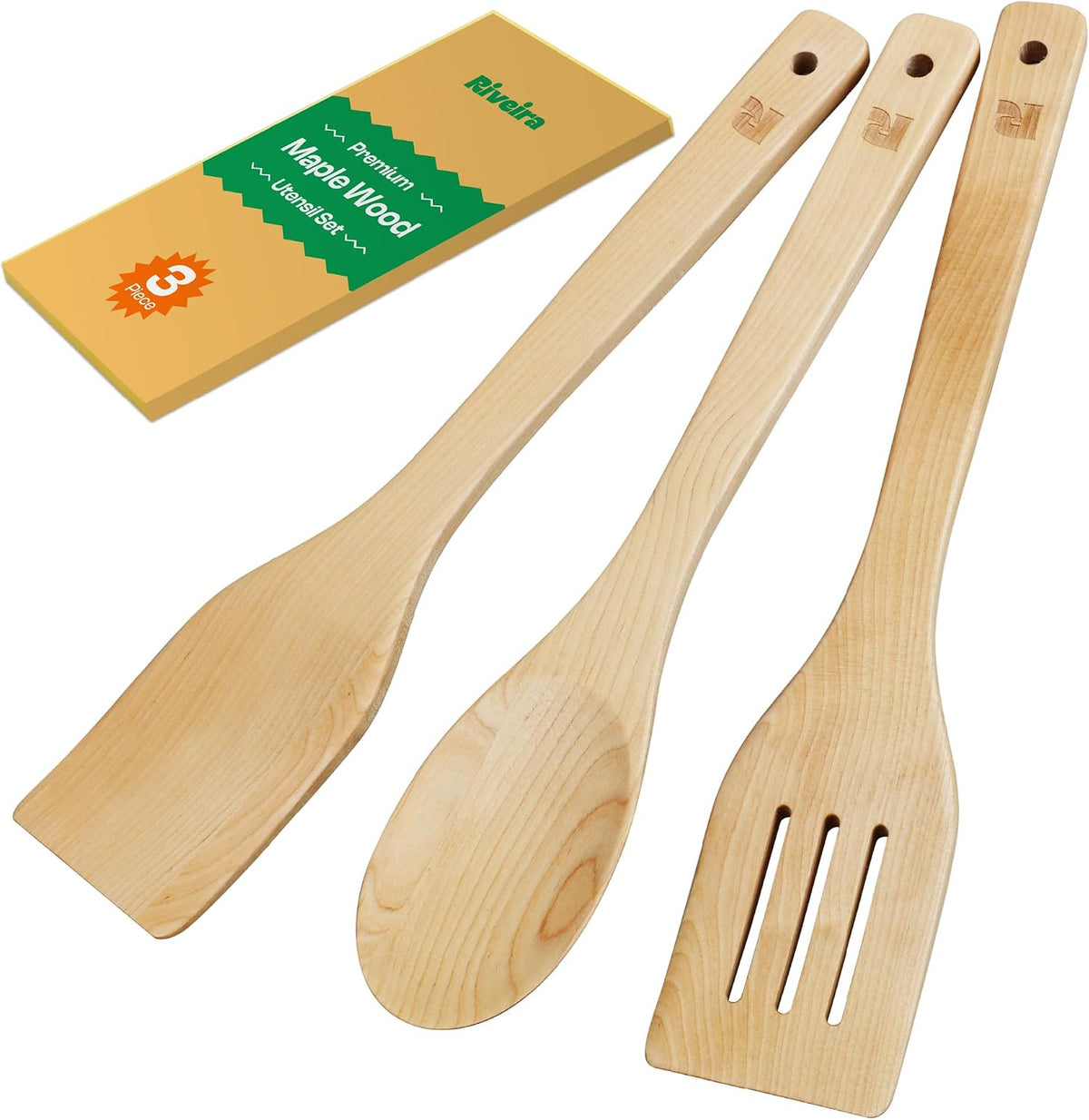 Riveira Dark Bamboo Wooden Spoons for Cooking 6-Piece, Apartment Essentials Wood Spatula Spoon Nonstick Kitchen Utensil Set Premium Quality Housewarming Gifts for Everyday Use