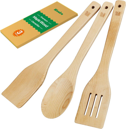 Riveira Dark Bamboo Wooden Spoons for Cooking 6-Piece, Apartment Essentials Wood Spatula Spoon Nonstick Kitchen Utensil Set Premium Quality Housewarming Gifts for Everyday Use